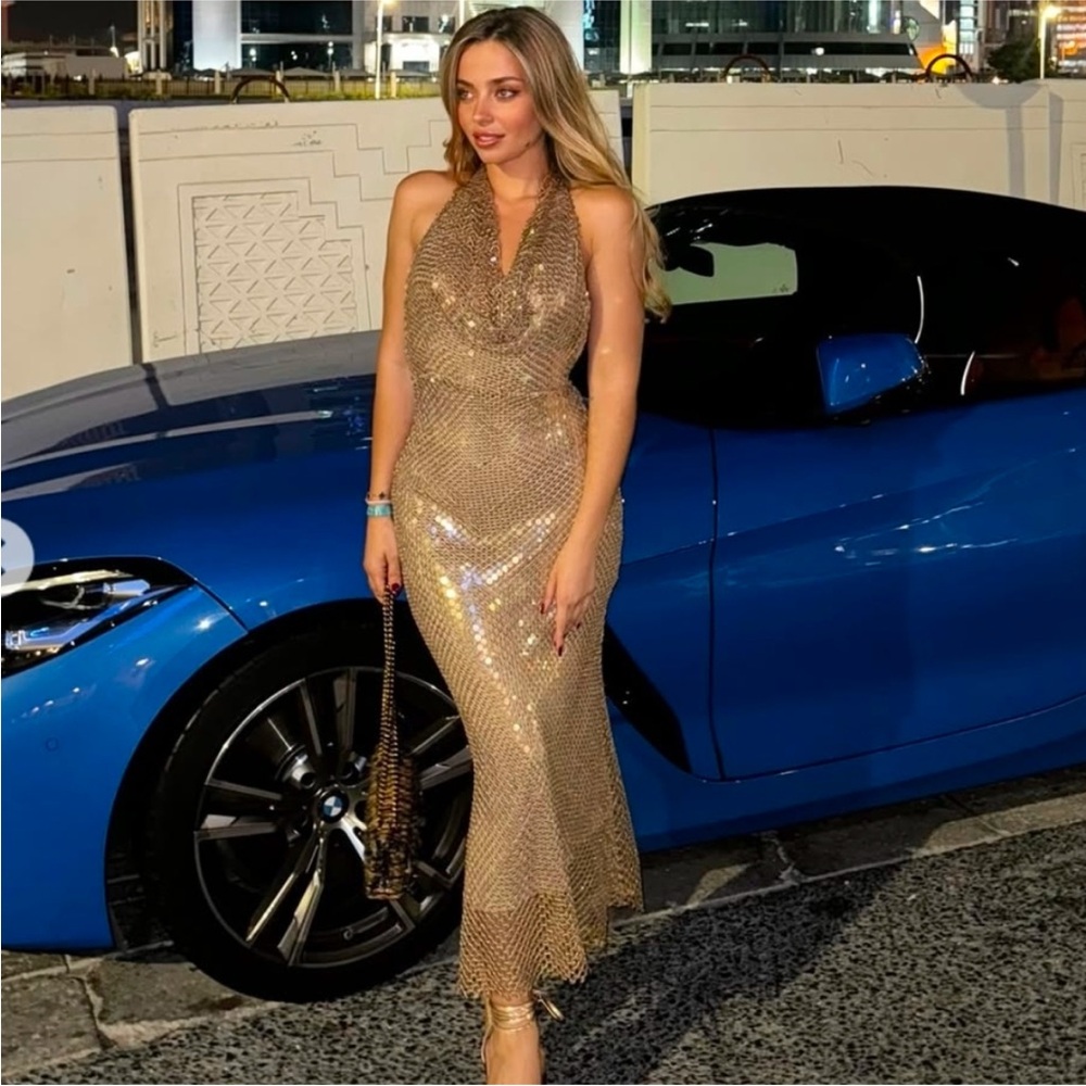 Gold Sequin Halter Dress - Elegant Evening Fun&Sexy  Sold Out Everywhere - Picture 6 of 12